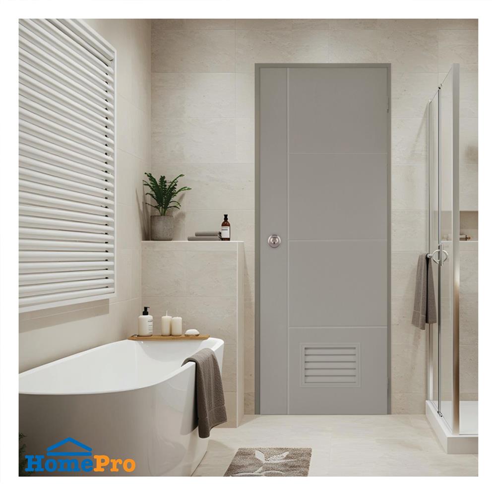 ประตูห้องน้ำ UPVC เจาะลูกบิด AZLE PSW24 เกล็ดล่าง 70x200 ซม. สีเบจ