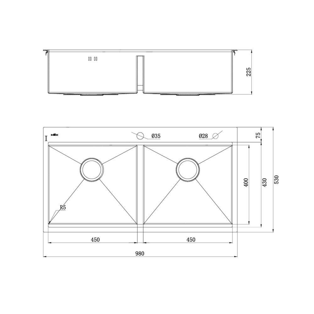ซิงค์ฝัง 2 หลุม MEX ST982GM สีเทาดำ