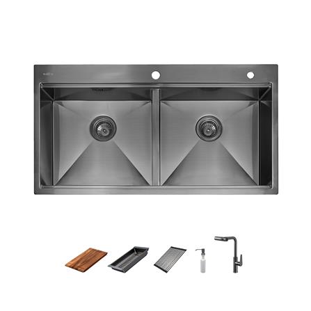 ซิงค์ฝัง 2 หลุม MEX ST982GM สีเทาดำ_0