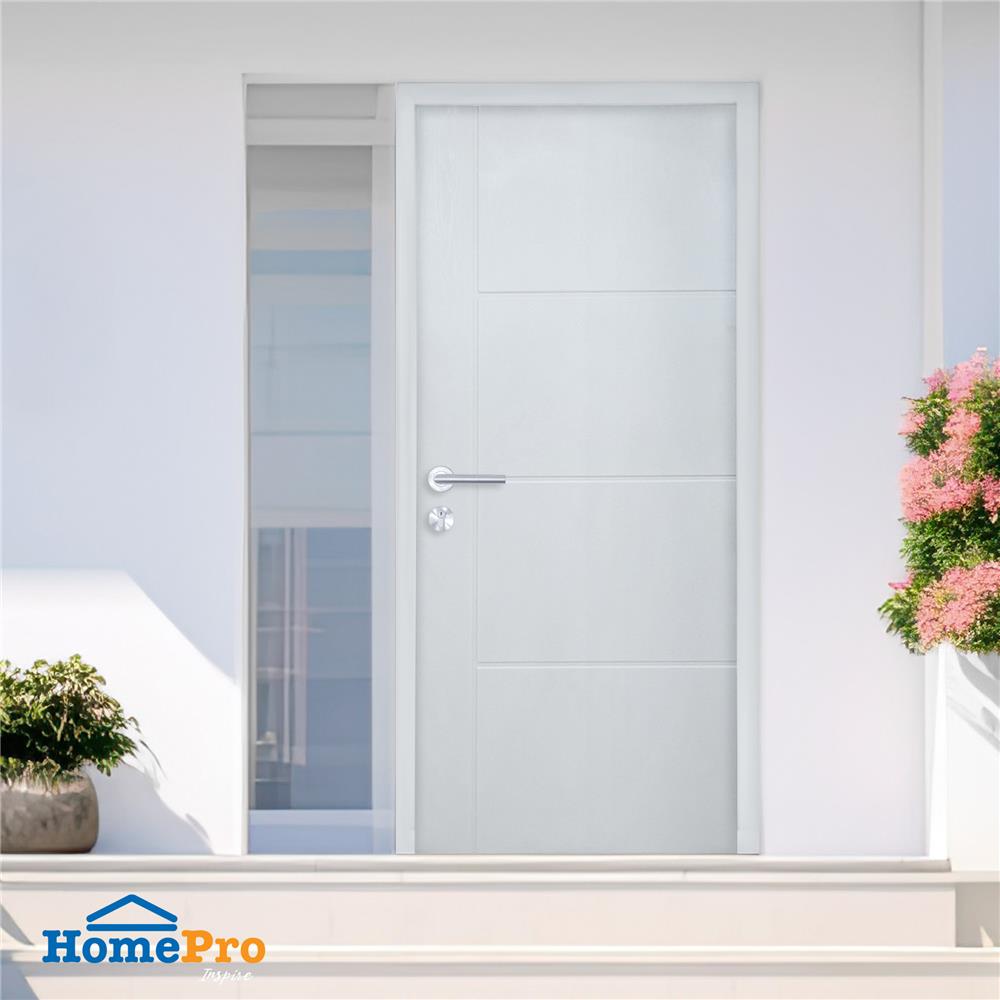 ประตูภายนอก UPVC AZLE MD-8 80X200 ซม. สีเทา เจาะลูกบิด