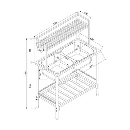 ซิงค์ขาตั้ง 2 หลุม MESTER PSV932 สีเงิน_4