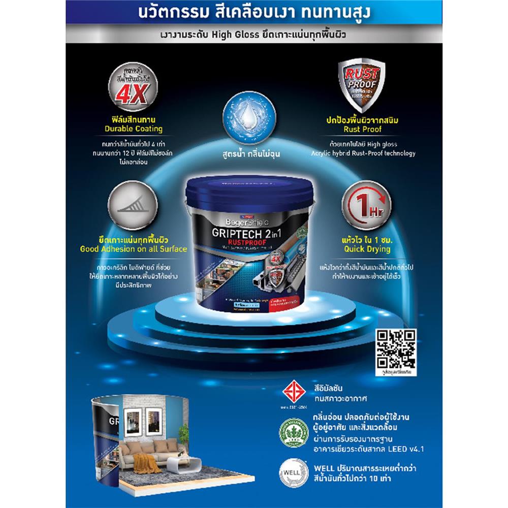 สีน้ำมัน BEGER BEGERSHIELD GRIPTECH 2 IN 1 RUSTPROOF BASE B เงา 1 แกลลอน