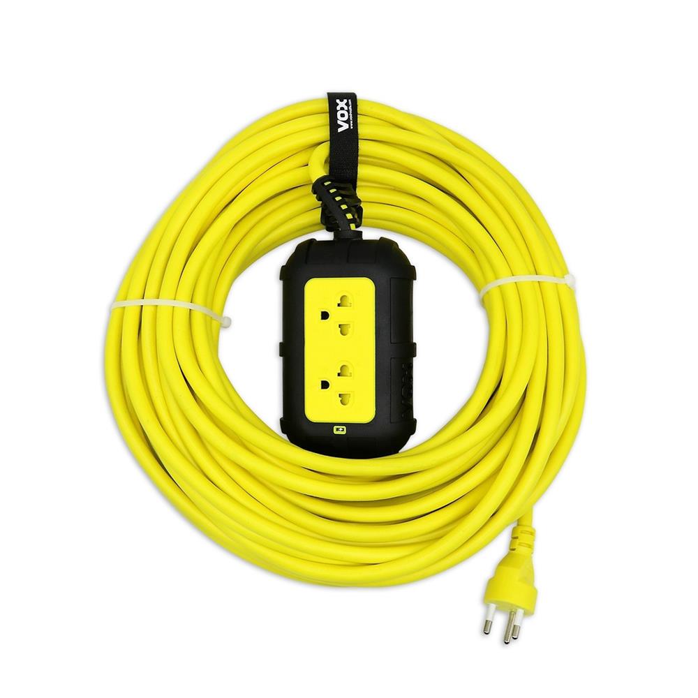 บล็อกยาง 2 ช่อง พร้อมสาย VOX 3X2.5 ตร.มม. 20 ม. สีเหลือง/ดำ