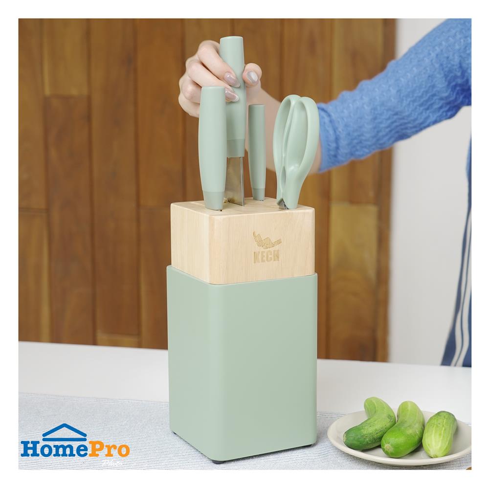 ชุดมีดกรรไกรพร้อมที่เสียบ KECH CHIC 5 ชิ้น สีเขียว