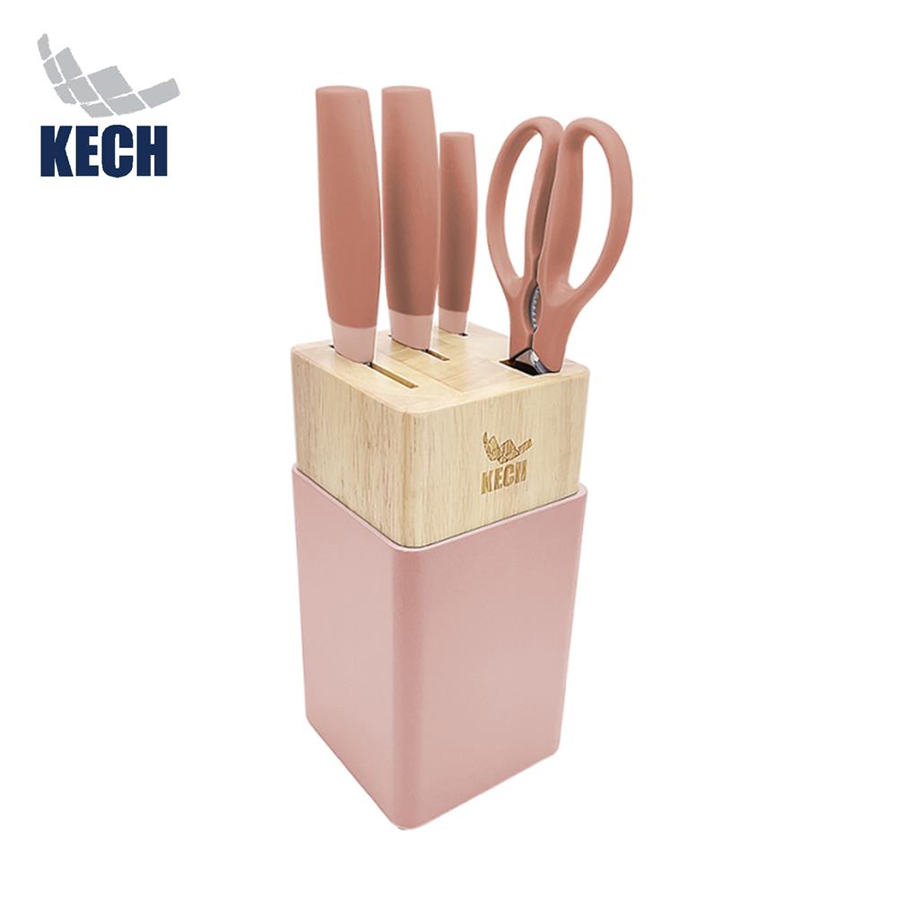 ชุดมีดกรรไกรพร้อมที่เสียบ KECH CHIC 5 ชิ้น สีชมพู_1