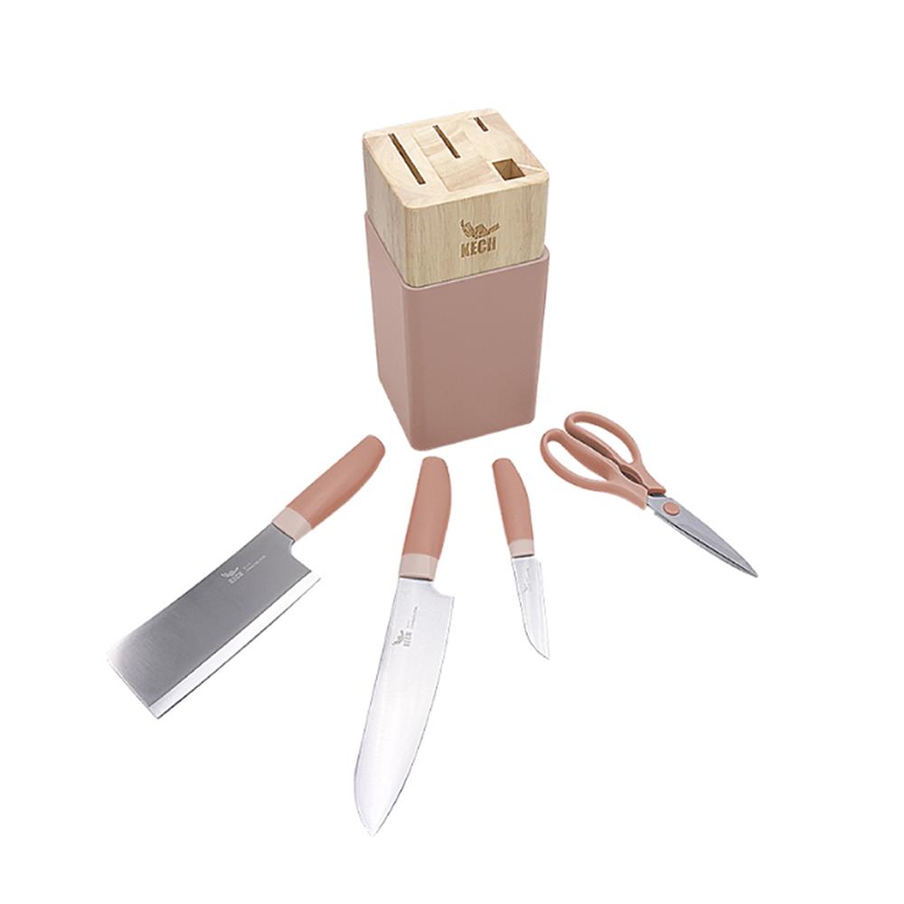 ชุดมีดกรรไกรพร้อมที่เสียบ KECH CHIC 5 ชิ้น สีชมพู