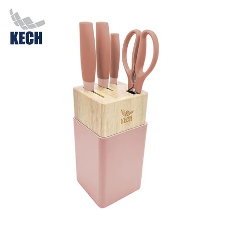 ชุดมีดกรรไกรพร้อมที่เสียบ KECH CHIC 5 ชิ้น สีชมพู