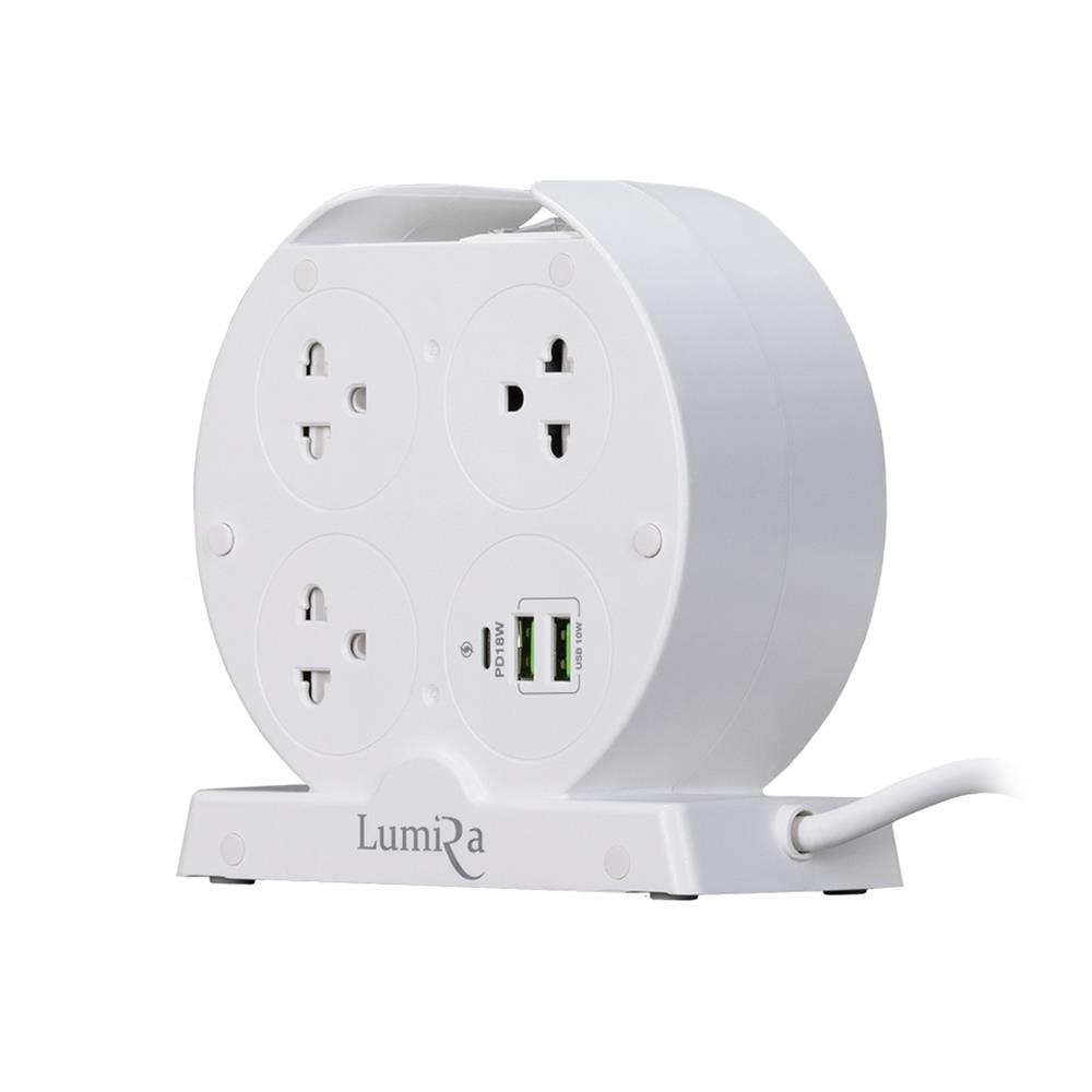 รางปลั๊กไฟ 7 ช่อง 1 สวิตช์ 2 USB 1 USB-C LUMIRA LS-025/PD 3 ม. สีขาว
