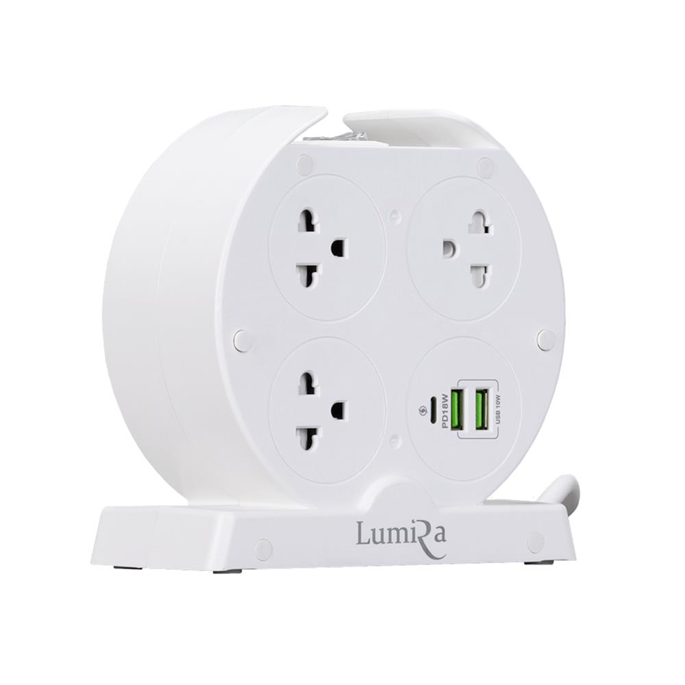 รางปลั๊กไฟ 7 ช่อง 1 สวิตช์ 2 USB 1 USB-C LUMIRA LS-025/PD 3 ม. สีขาว