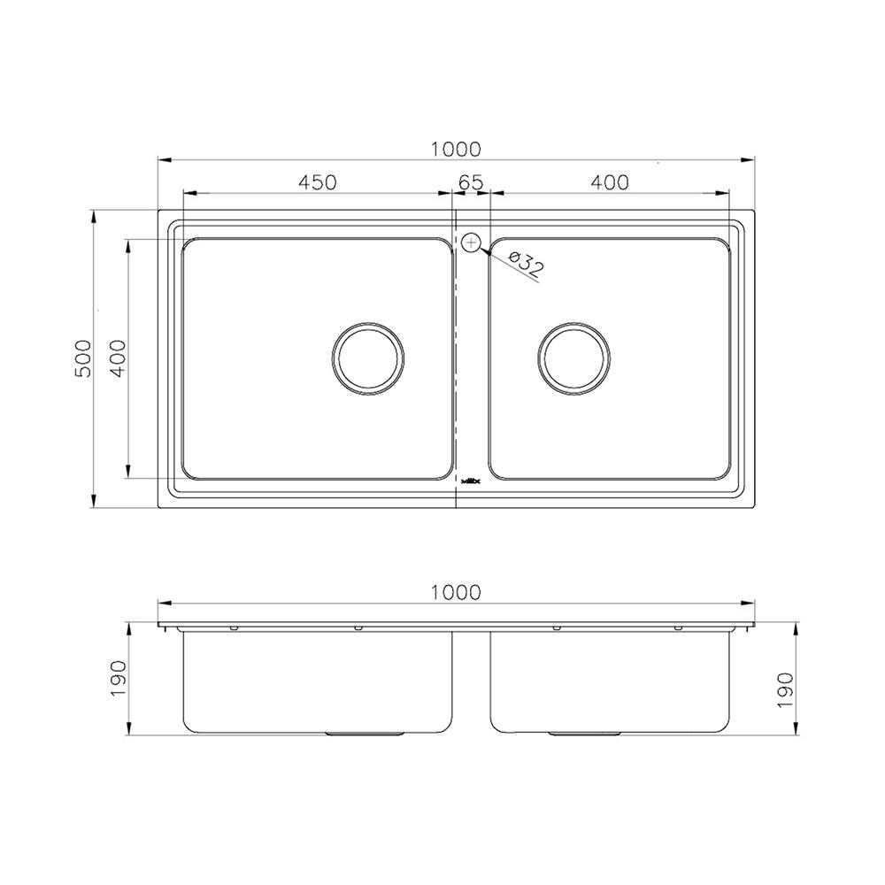 ซิงค์ฝัง 2 หลุม MEX ELB120BM สีเงิน