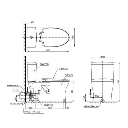 สุขภัณฑ์ 2 ชิ้น TOTO CST230P 3/4.8 ลิตร สีขาว_1