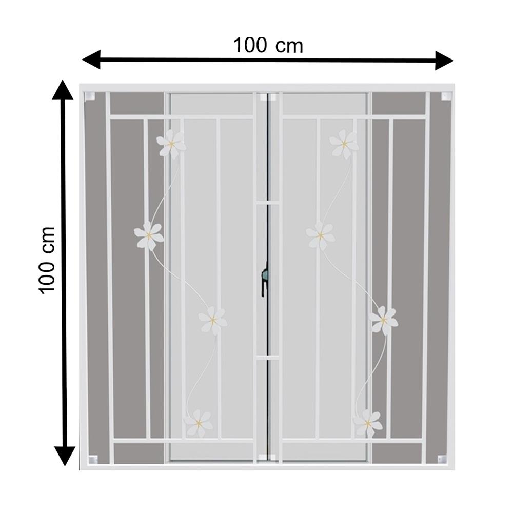 หน้าต่างบานเลื่อน อะลูมิเนียม มุ้ง เหล็กดัด MHOLARN ลาย FLOWER 100X100 ซม. สีขาว