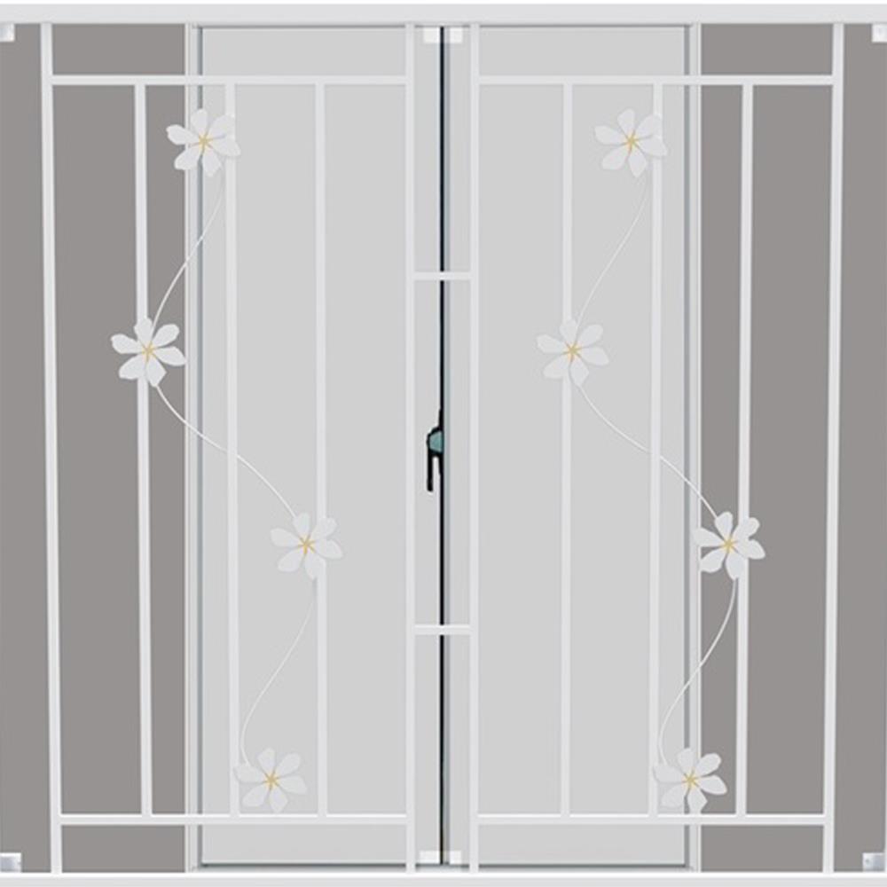 หน้าต่างบานเลื่อน อะลูมิเนียม มุ้ง เหล็กดัด MHOLARN ลาย FLOWER 100X100 ซม. สีขาว