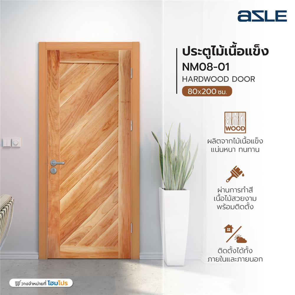 ประตูไม้เนื้อแข็ง AZLE NM08-01 80X200 ซม. ทำสี