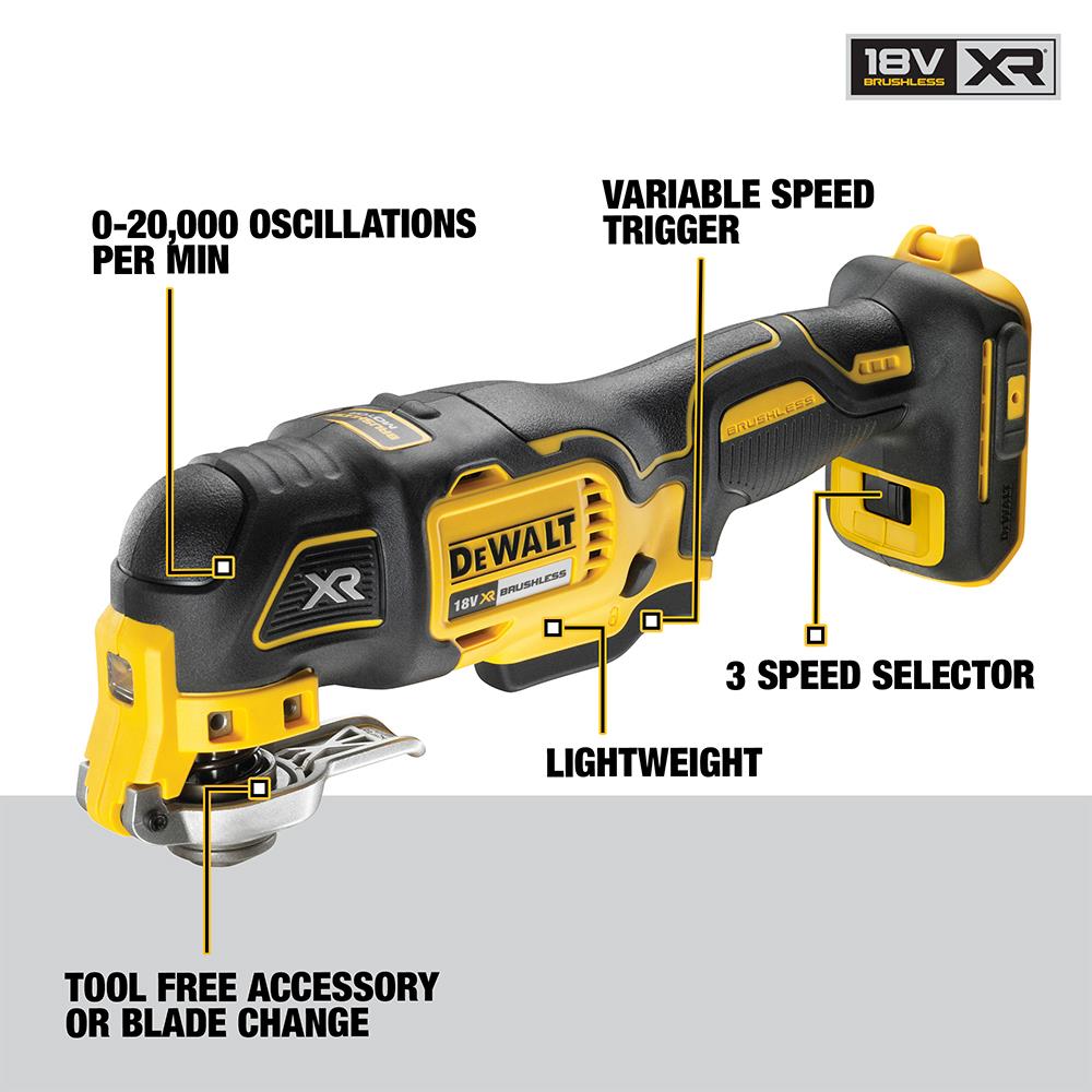เครื่องมืออเนกประสงค์ระบบสั่นไร้สาย (เฉพาะตัวเครื่อง) DEWALT DCS356NT-XJ 18 โวลต์ (สูงสุด 20 โวลต์)