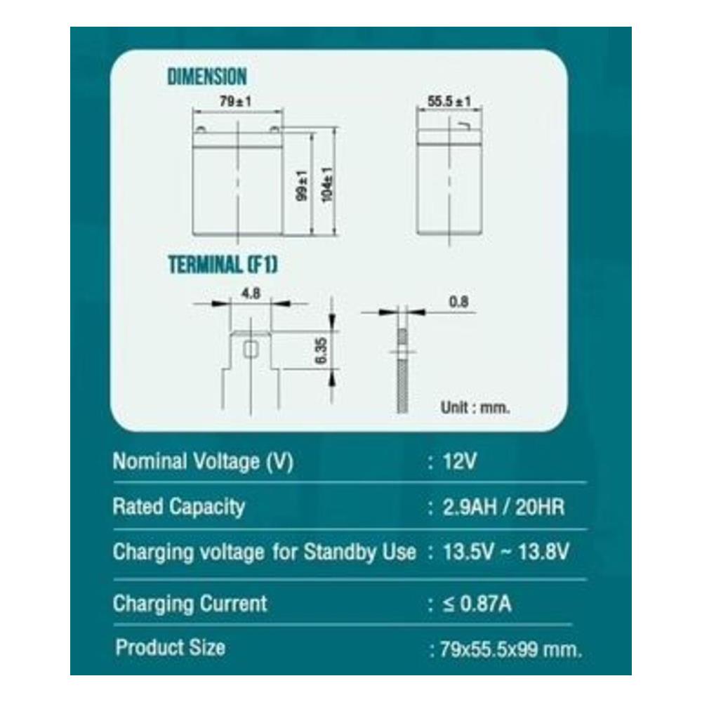 แบตเตอรี่แห้ง KATZUNI 12V2.9AH (KZ12V2.9)