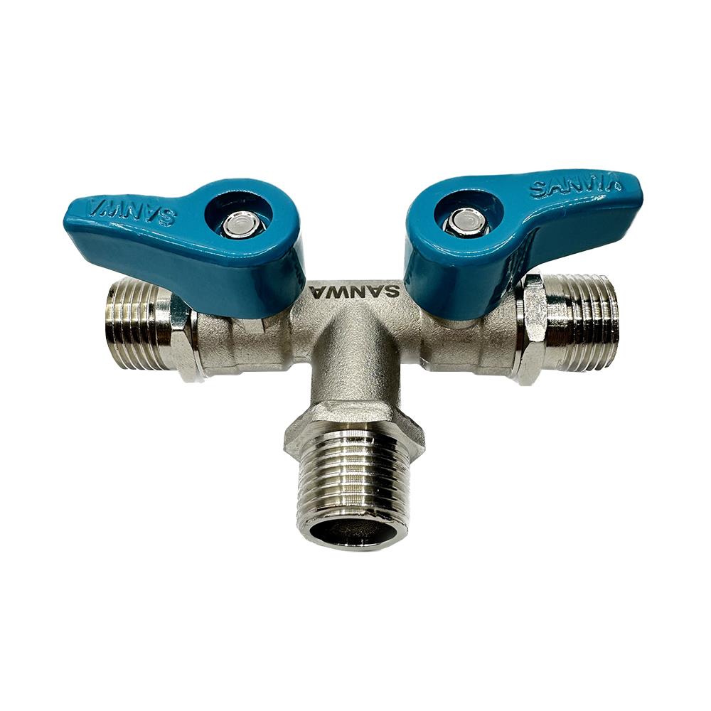 มินิบอลวาล์ว SANWA MALE/MALE/MALE 3 ทาง 2 วาล์ว 1/2 นิ้ว