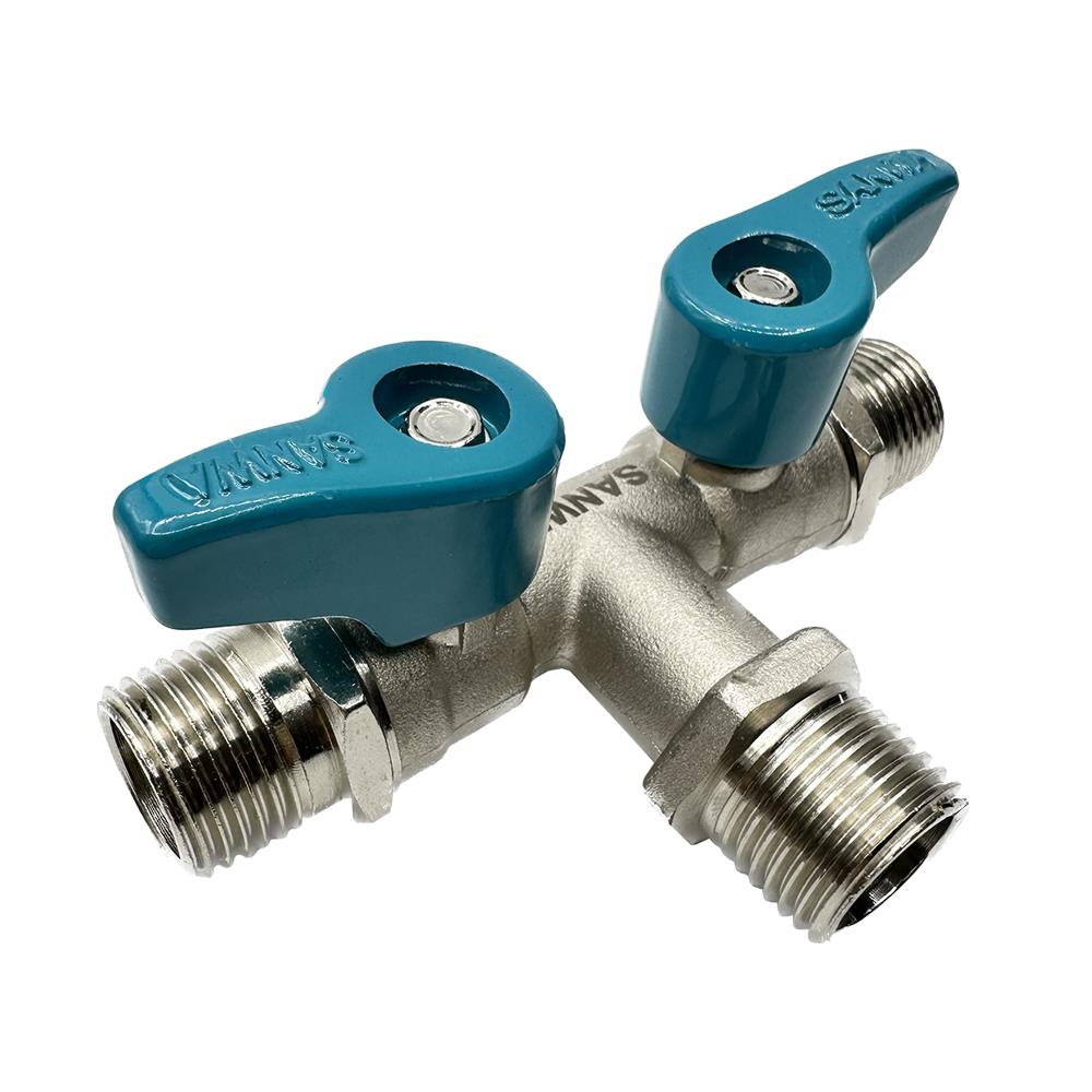 มินิบอลวาล์ว SANWA MALE/MALE/MALE 3 ทาง 2 วาล์ว 1/2 นิ้ว