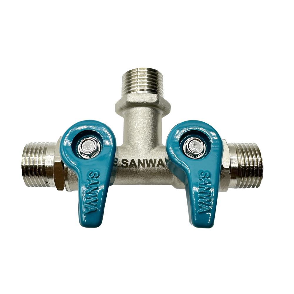 มินิบอลวาล์ว SANWA MALE/MALE/MALE 3 ทาง 2 วาล์ว 1/2 นิ้ว