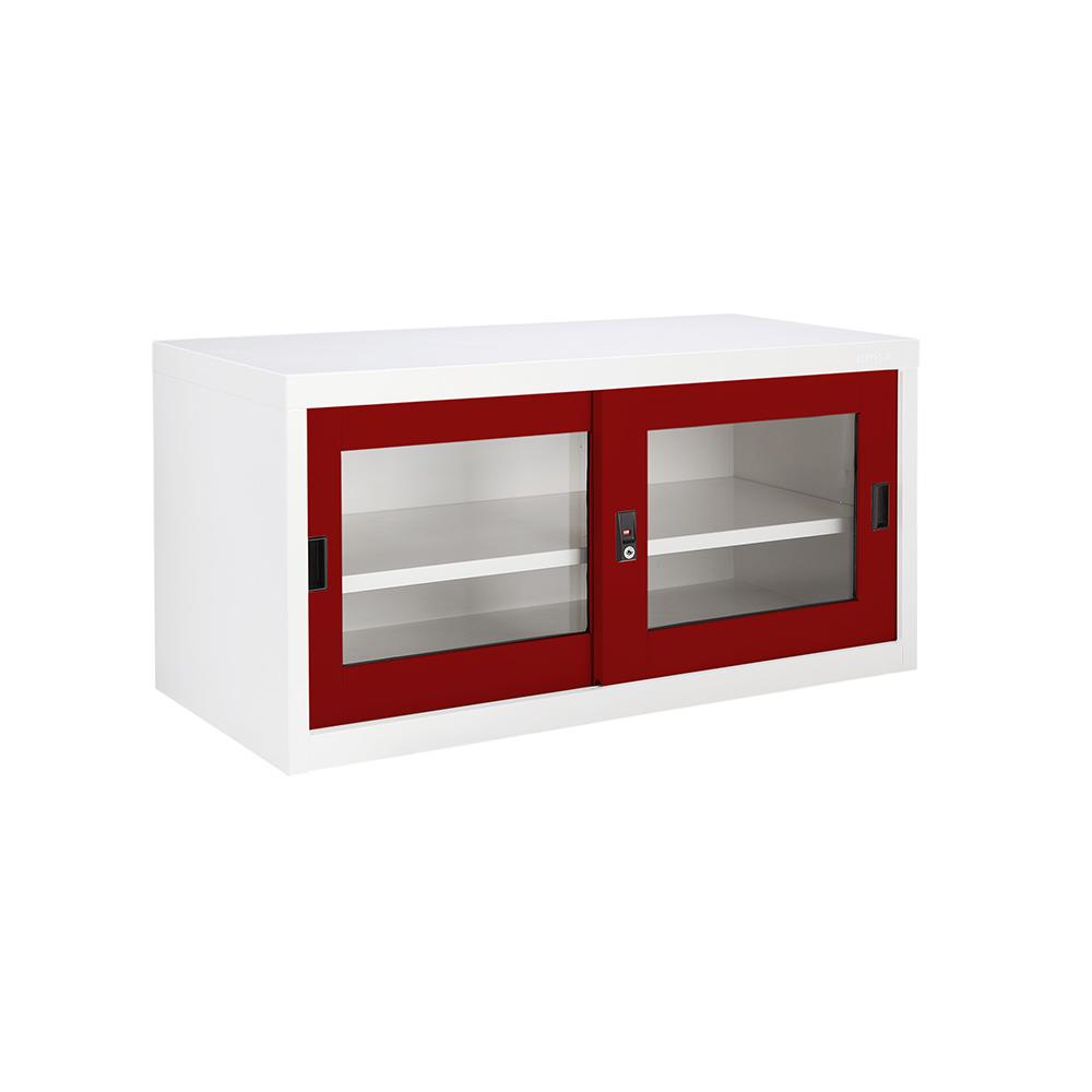 ตู้เหล็กบานเลื่อนกระจก KIOSK USB-2 สีขาว/แดง