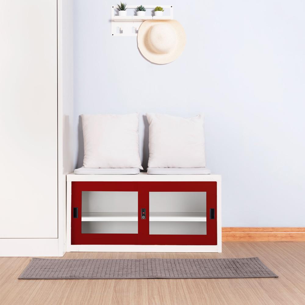 ตู้เหล็กบานเลื่อนกระจก KIOSK USB-2 สีขาว/แดง