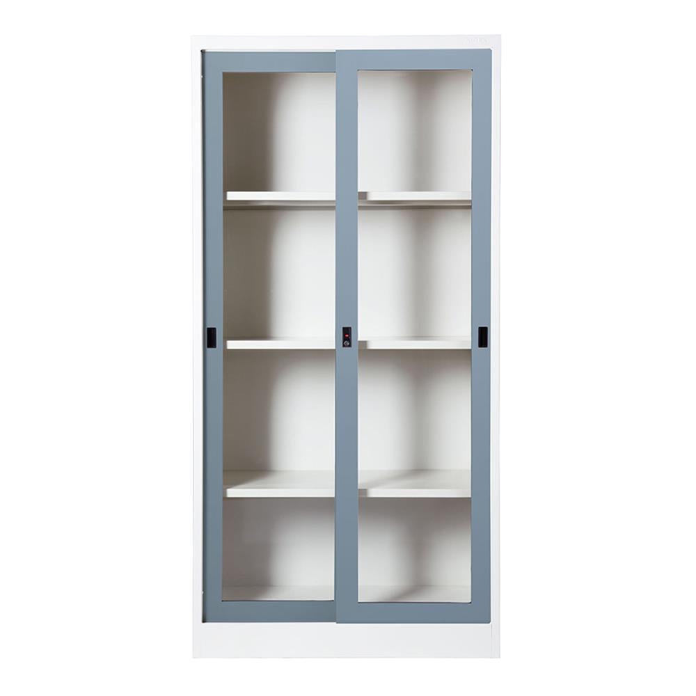 ตู้เหล็กสูงบานเลื่อนกระจก KIOSK SGD-18 สีเทาอ่อน