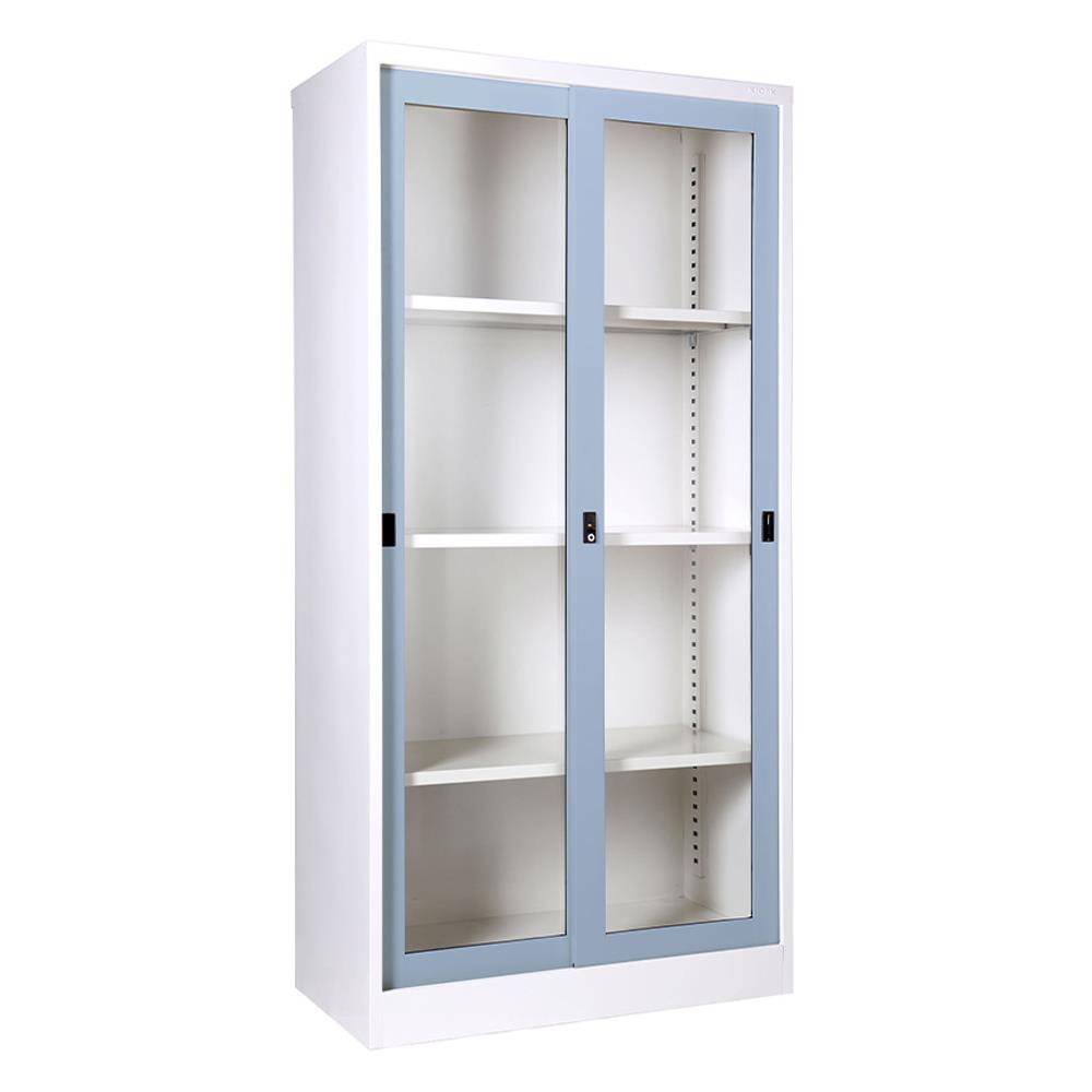 ตู้เหล็กสูงบานเลื่อนกระจก KIOSK SGD-18 สีเทาอ่อน