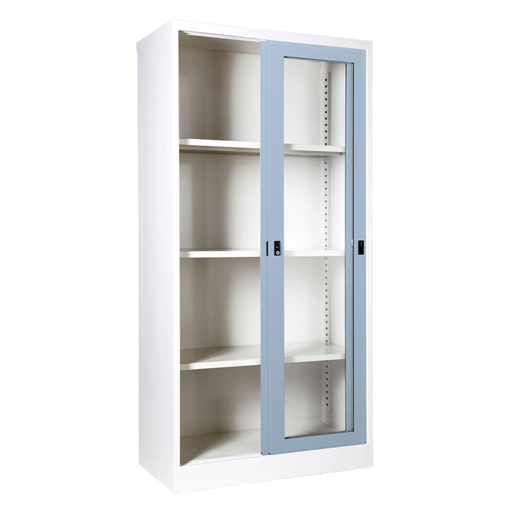 ตู้เหล็กสูงบานเลื่อนกระจก KIOSK SGD-18 สีเทาอ่อน