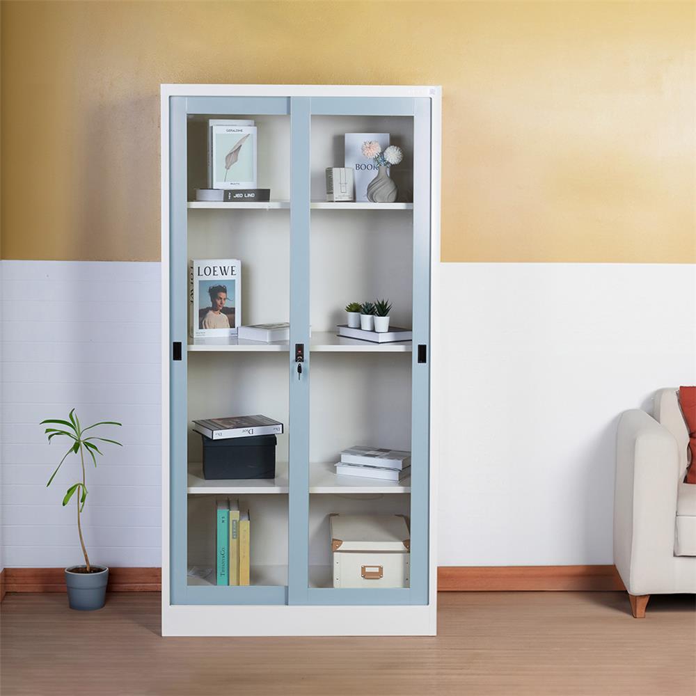 ตู้เหล็กสูงบานเลื่อนกระจก KIOSK SGD-18 สีเทาอ่อน