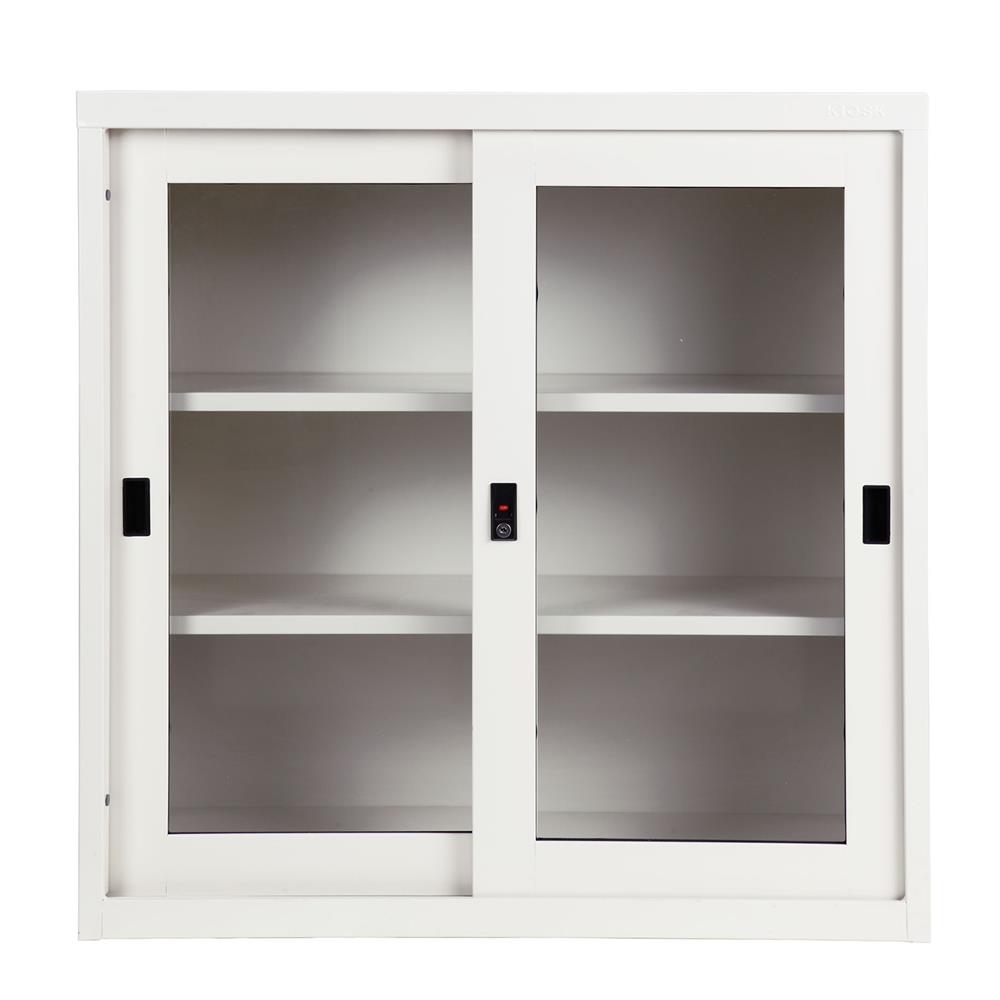 ตู้เหล็กบานเลื่อนกระจก KOL KGD-3 สีขาว