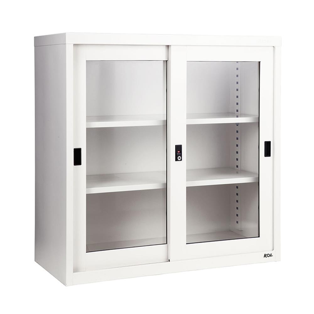 ตู้เหล็กบานเลื่อนกระจก KOL KGD-3 สีขาว