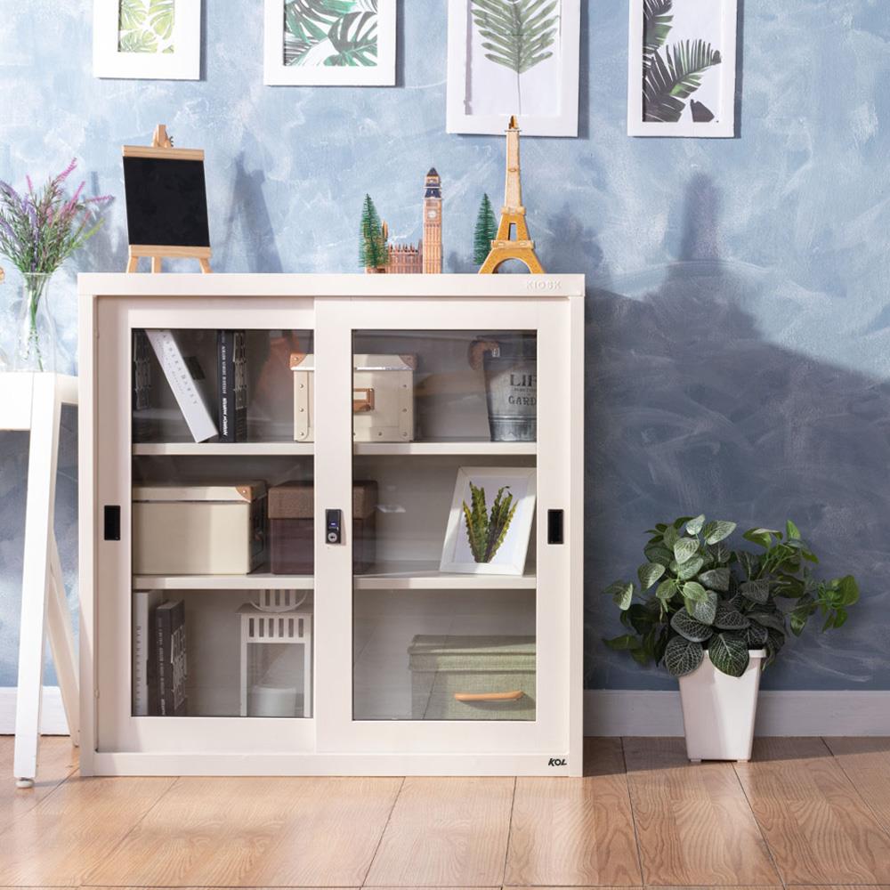 ตู้เหล็กบานเลื่อนกระจก KOL KGD-3 สีขาว