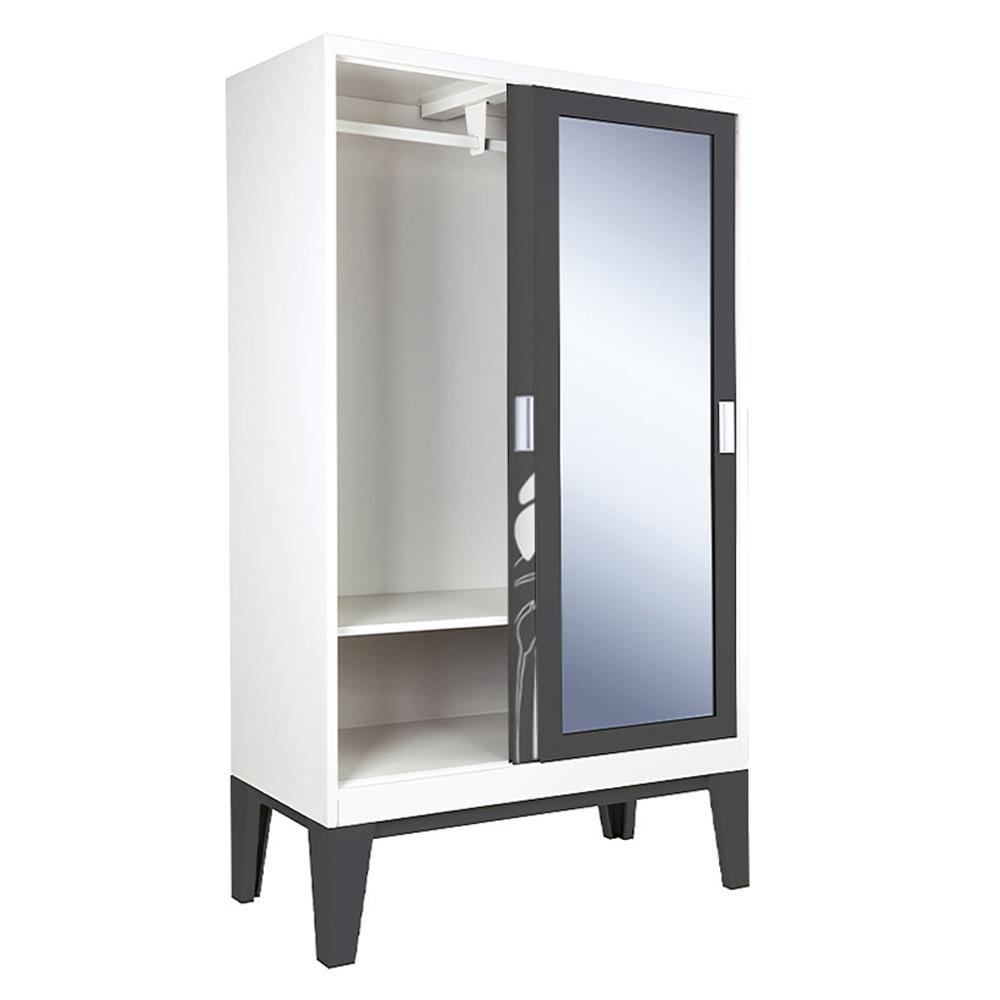 ตู้เสื้อผ้าเหล็กบานเลื่อนผสมกระจกเงา KIOSK WD-05 GR 120 ซม. สีเทา