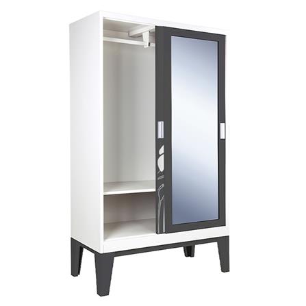 ตู้เสื้อผ้าเหล็กบานเลื่อนผสมกระจกเงา KIOSK WD-05 GR 120 ซม. สีเทา_2