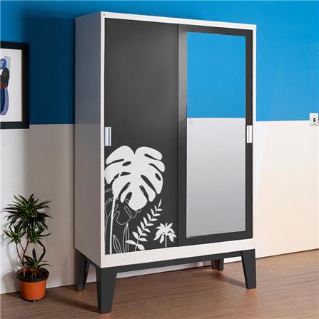 ตู้เสื้อผ้าเหล็กบานเลื่อนผสมกระจกเงา KIOSK WD-05 GR 120 ซม. สีเทา_3