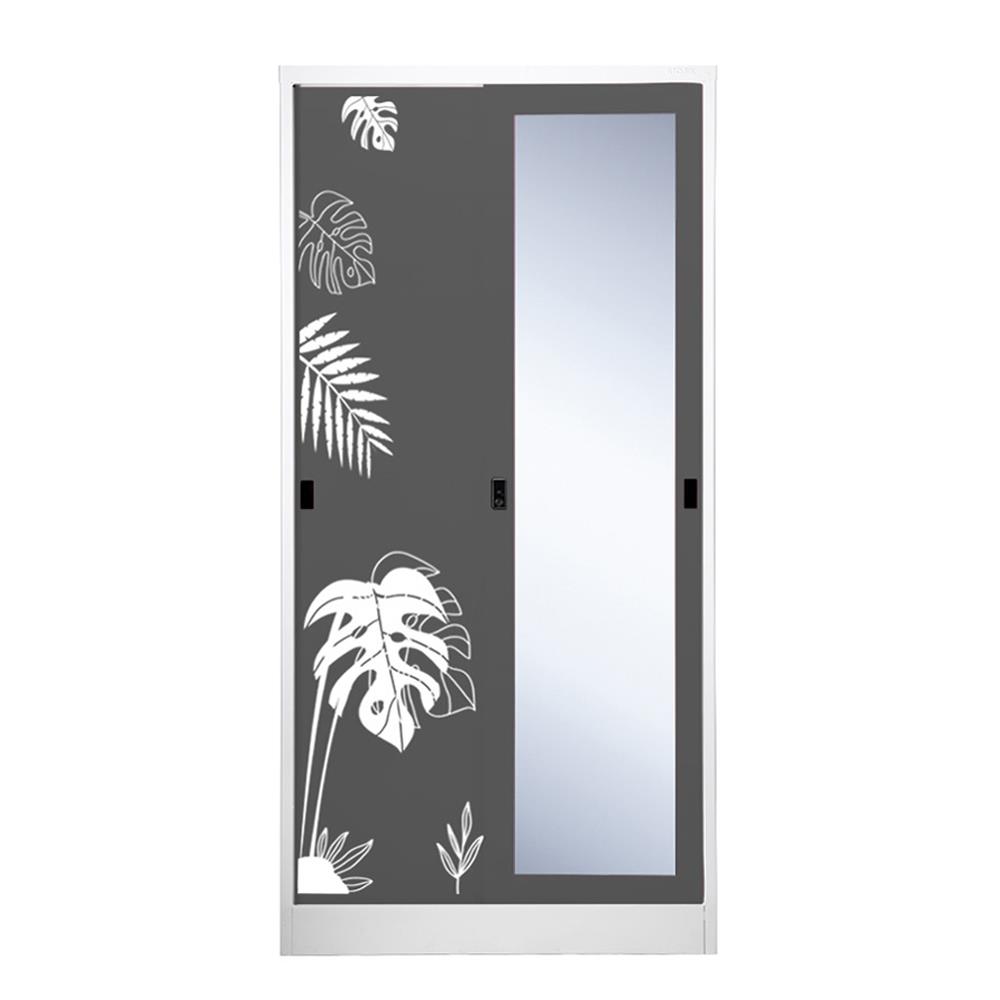 ตู้เสื้อผ้าเหล็กบานเลื่อนผสมกระจกเงา KIOSK SSW-18/I 91.4 ซม. สีเทา