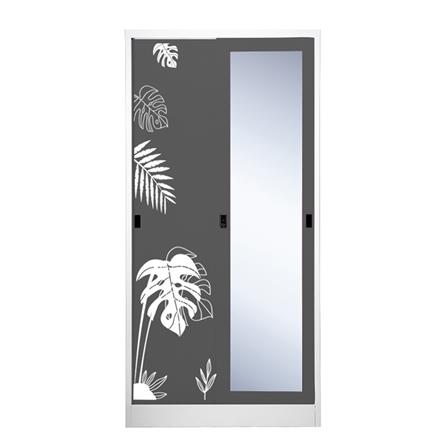 ตู้เสื้อผ้าเหล็กบานเลื่อนผสมกระจกเงา KIOSK SSW-18/I 91.4 ซม. สีเทา_0