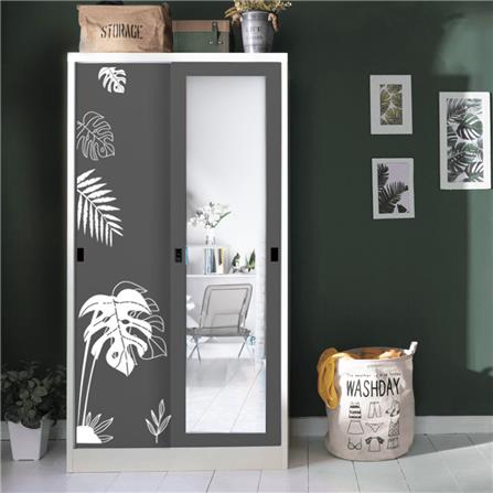 ตู้เสื้อผ้าเหล็กบานเลื่อนผสมกระจกเงา KIOSK SSW-18/I 91.4 ซม. สีเทา_3