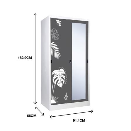 ตู้เสื้อผ้าเหล็กบานเลื่อนผสมกระจกเงา KIOSK SSW-18/I 91.4 ซม. สีเทา_4
