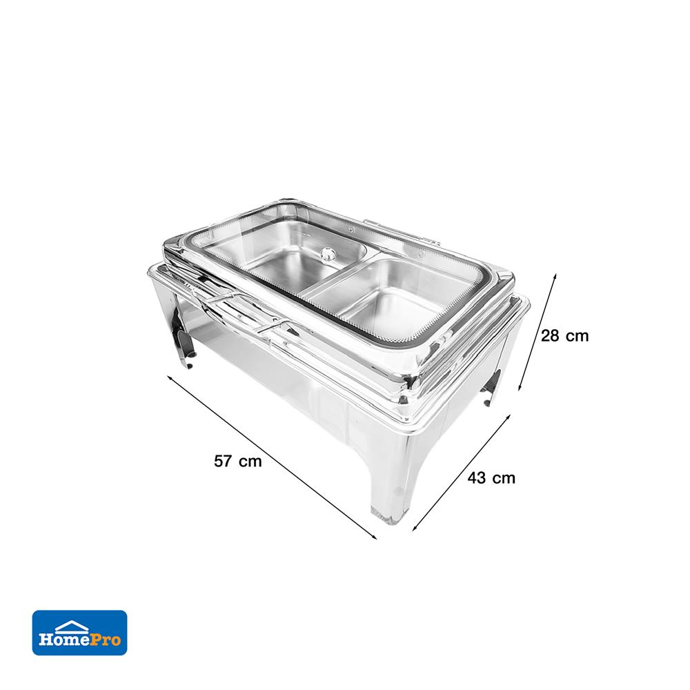 อ่างอุ่นอาหารเหลี่ยม 2 ช่อง ฝากระจกไฮดรอลิก 9 ลิตร KECH
