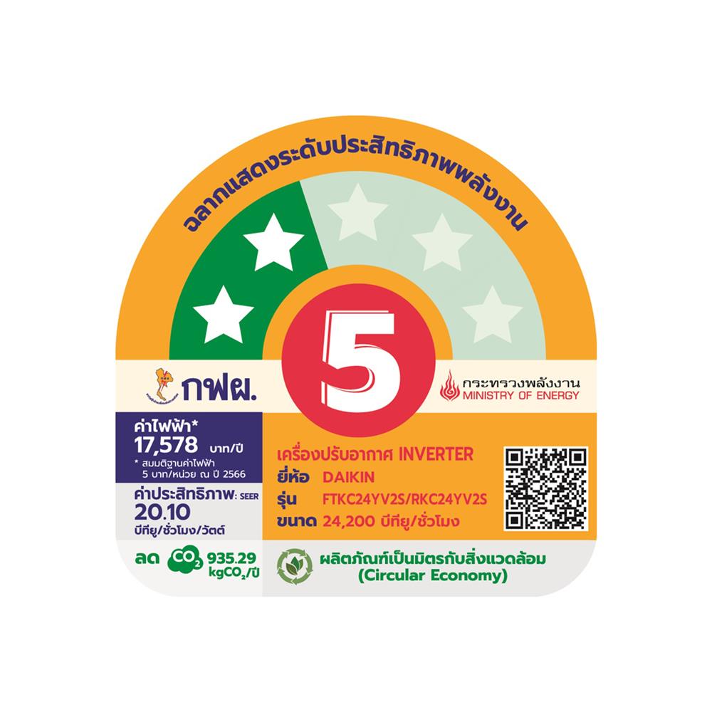 แอร์ผนัง DAIKIN FTKC24YV2S 24200 บีทียู อินเวอร์เตอร์