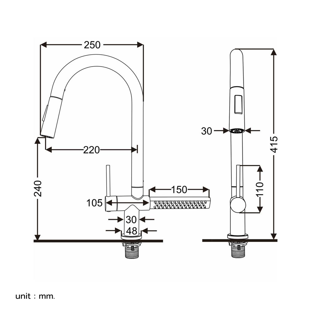 ก๊อกซิงค์เดี่ยวเคาน์เตอร์ RASLAND RA A124-A141516 สเตนเลส