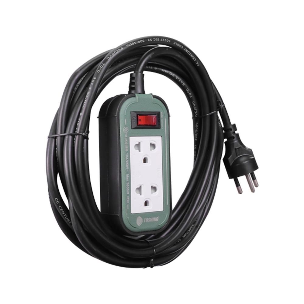 บล็อกยางพลาสติก 2 ช่อง 1 สวิตซ์ TOSHINO PPS315T 10 ม. สีเขียว/ดำ