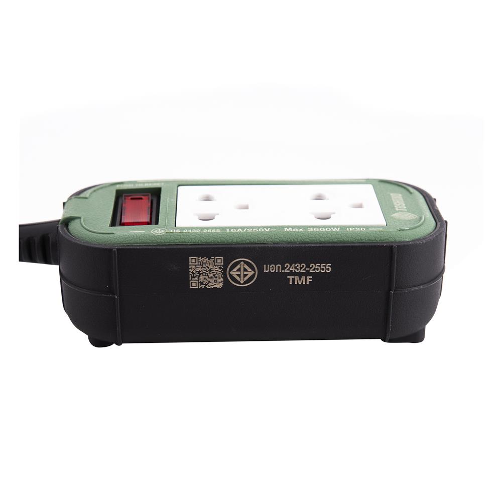 บล็อกยางพลาสติก 2 ช่อง 1 สวิตซ์ TOSHINO PPS315T 10 ม. สีเขียว/ดำ