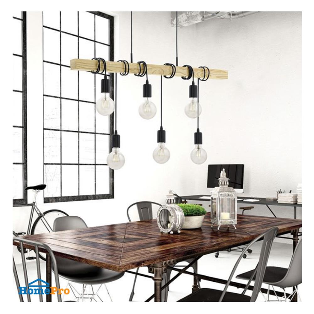 ไฟช่อ EGLO TOWNSHEND 95499 สีดำ/ลายไม้ 6 หัว