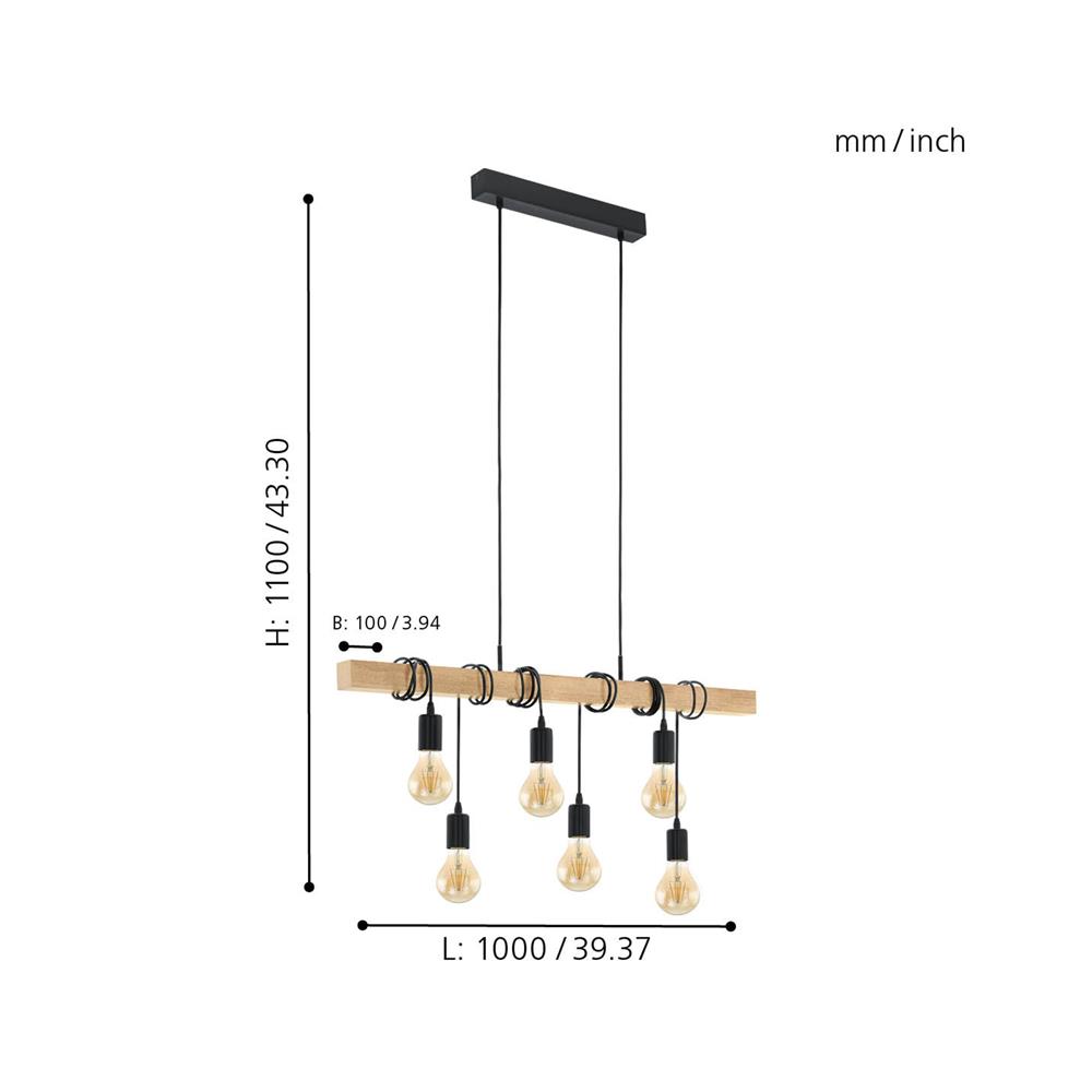 ไฟช่อ EGLO TOWNSHEND 95499 สีดำ/ลายไม้ 6 หัว