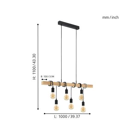 ไฟช่อ EGLO TOWNSHEND 95499 สีดำ/ลายไม้ 6 หัว_3