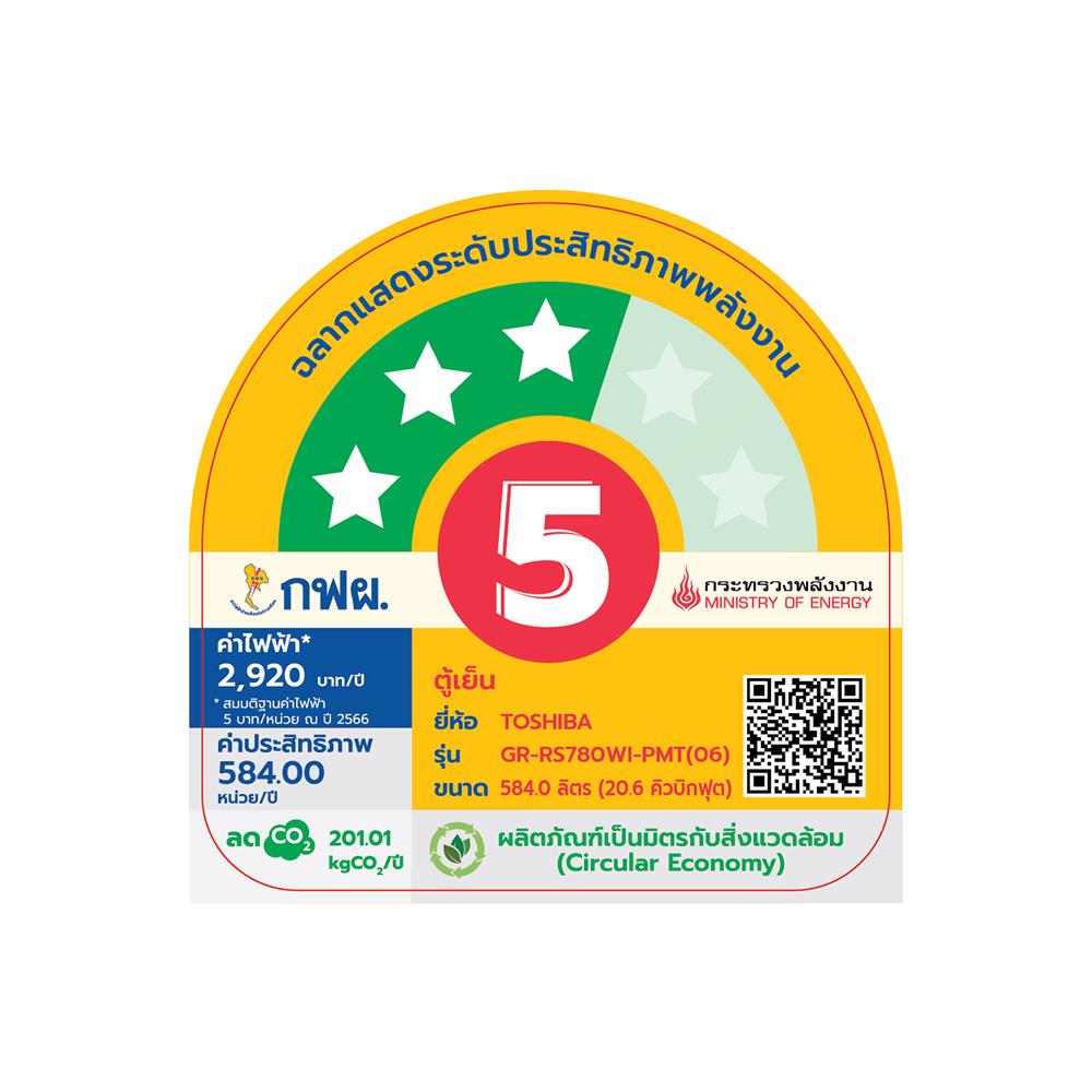 ตู้เย็น SIDE BY SIDE TOSHIBA GR-RS780WI-PMT(06) 20.6 คิว สีเทา อินเวอร์เตอร์