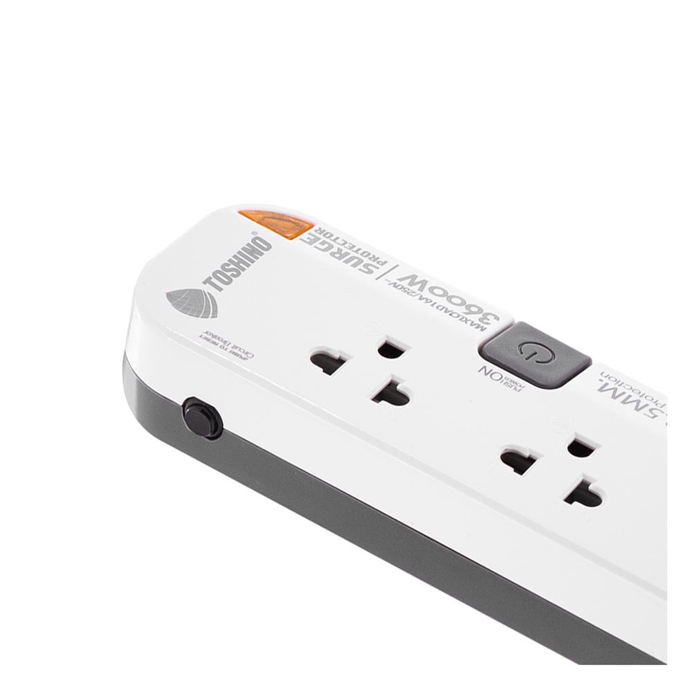 รางปลั๊กไฟ 5 ช่อง 1 สวิตซ์ TOSHINO 16A P5315-5M WG