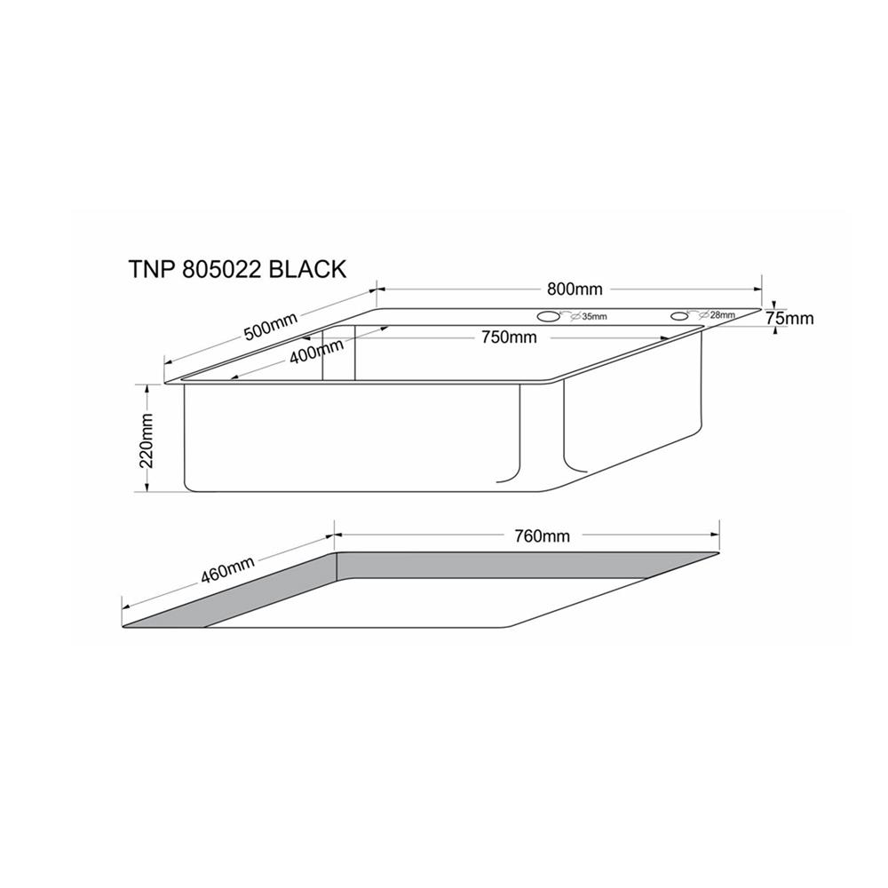 ซิงค์ฝัง 1 หลุม TECNOPLUS TNP 805022 BLACK สีดำ